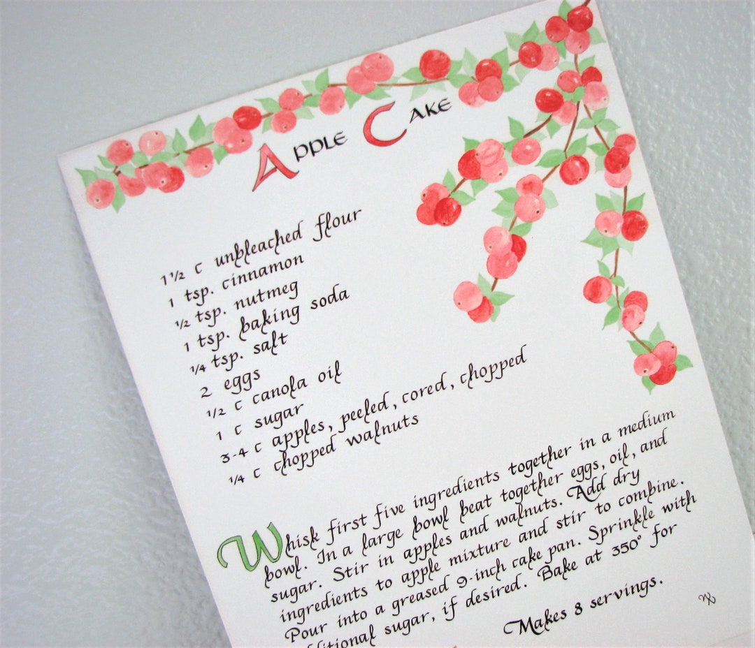 Apple Cake Recipe Art Print: Calligraphy Kitchen Decor - Etsy
