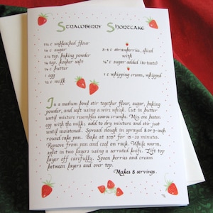 Fragolina Dolcecuore Ricetta Carta - 5 X 7 Calligraphy Art Card, Vuoto all'interno, Biglietto d'auguri Ricetta, Illustrazione Fragola, Ricetta Arte Alimentare