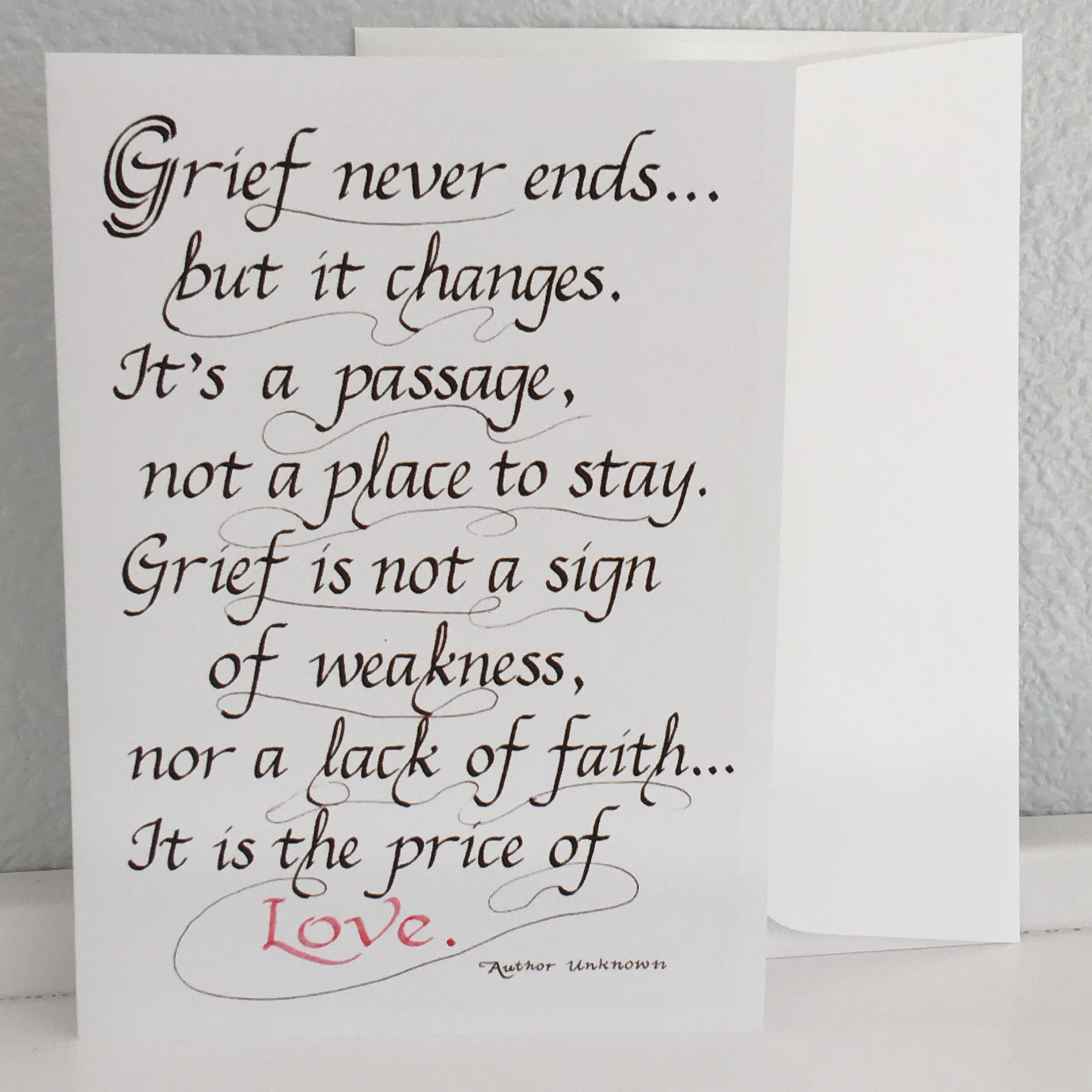 Sympathy Calligraphy Card 5 X 7 Grief Quote Card, Sympathy Card, Card Size  5 X 7 Inches, Blank Inside - Etsy