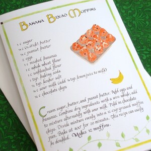 Carte de recette de muffins au pain aux bananes -- Carte d’art calligraphique 5 X 7, Vierge à l’intérieur, Carte de vœux de recette, Carte d’art alimentaire, Recette illustrée