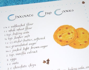 Chocolate Chip Cookies Recipe Print -- Calligraphy Art Print, Kitchen Decor, Food Art, Kitchen Art Recipe, Illustrated Recipe
