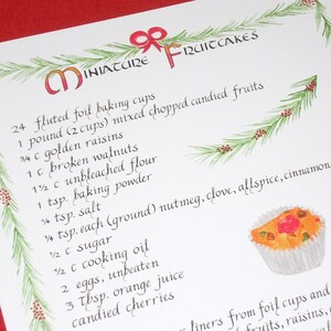 Miniature Fruitcakes Recipe Print -- Calligraphy Art Print, Christmas Art Recipe, Kitchen Decor, Food Art, Calligraphy Recipe, Kitchen Art