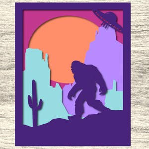 Bigfoot Sasquatch UFO Obcy Arizona Wielki Kanion Pustynia Warstwowy Papier Sztuka Cięcia Cricut SVG PNG