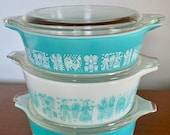 Vintage Pyrex Butterprint Turquoise Casserole Set