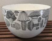Arabia Finel Vintage Enamel Bowl - Mushrooms - Kaj Frank - 1960s