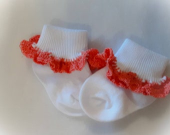 Handmade Coral baby/girls frilly socks various sizes 