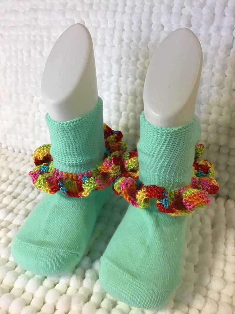 Infant baby girl socks frilly dainty crochet trim