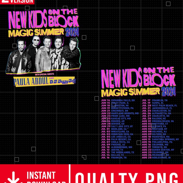 New Kids On The Block PNG, The Magic Summer Tour 2024, NKOTB 2024 Tour Shirt Design, NKOTB Instant Download and Ready To Print