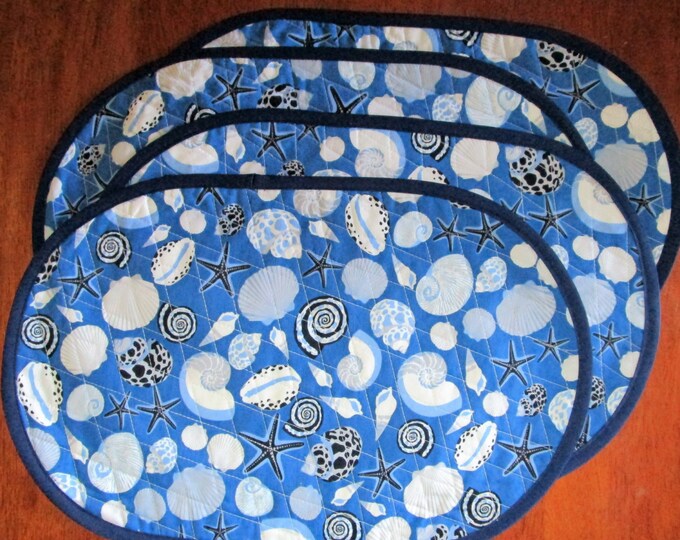 Handmade Quilted Oval Placemats Blue and White Sea Shell Etsy