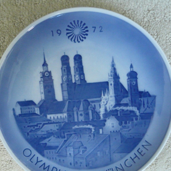 1972 Commemorative Plate for Munich Olympics by Royal Copenhagen - Blue and White - Olympiade Munchen