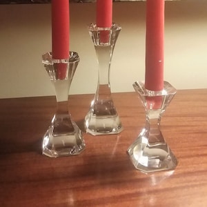 Villeroy and Boch 3 Matching Lead Crystal Candleholders in 3 Different Heights - In Original Box with Off White Candles - Never Used