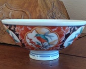 Imari Miso Soup, Rice Bowl - Bird Flower Motif - Traditional Imari Colors - Signed - Lovely Japanese - Asian Decor