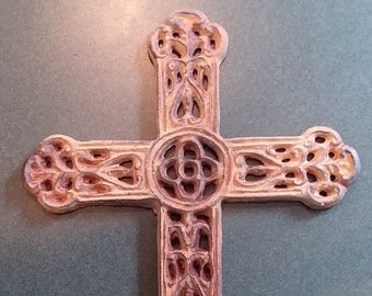 10 Inch Tall Rustic Cast Iron Metal Cross - Indoor or Outdoor - Wall Decor - Shabby Chic