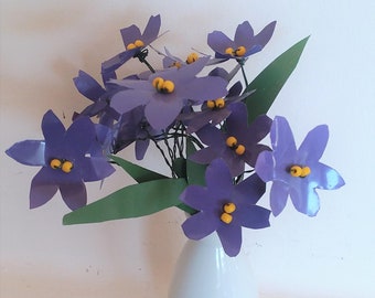 Everlasting Flower Bouquet of Forget-Me-Nots in White Vase, Periwinkle Blue Flowers w/ Yellow Stamen - Spring Flowers - Fidelity & Love