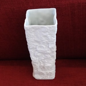 AK Kaiser Mid Century White Bisque Porcelain Fossil Vase - Alka Kunst Op Art Made in West Germany -White Ammonite Shell Fossil