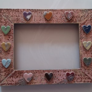 Boho Frame Covered w/ Multi-Colored Ceramic Hearts - Crafting Frame w/  5 X 7  Inch Opening - Artist Crafting Frame