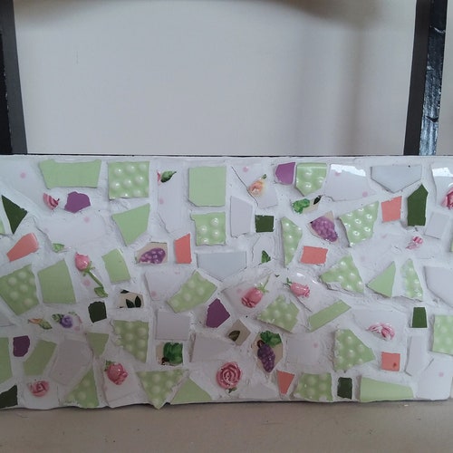 Mosaic Flower Box with Black Handle - Indoors or Outdoors Planter - 10 in X 4 In Opening - shops 13 inches w/ Handle - Original Art