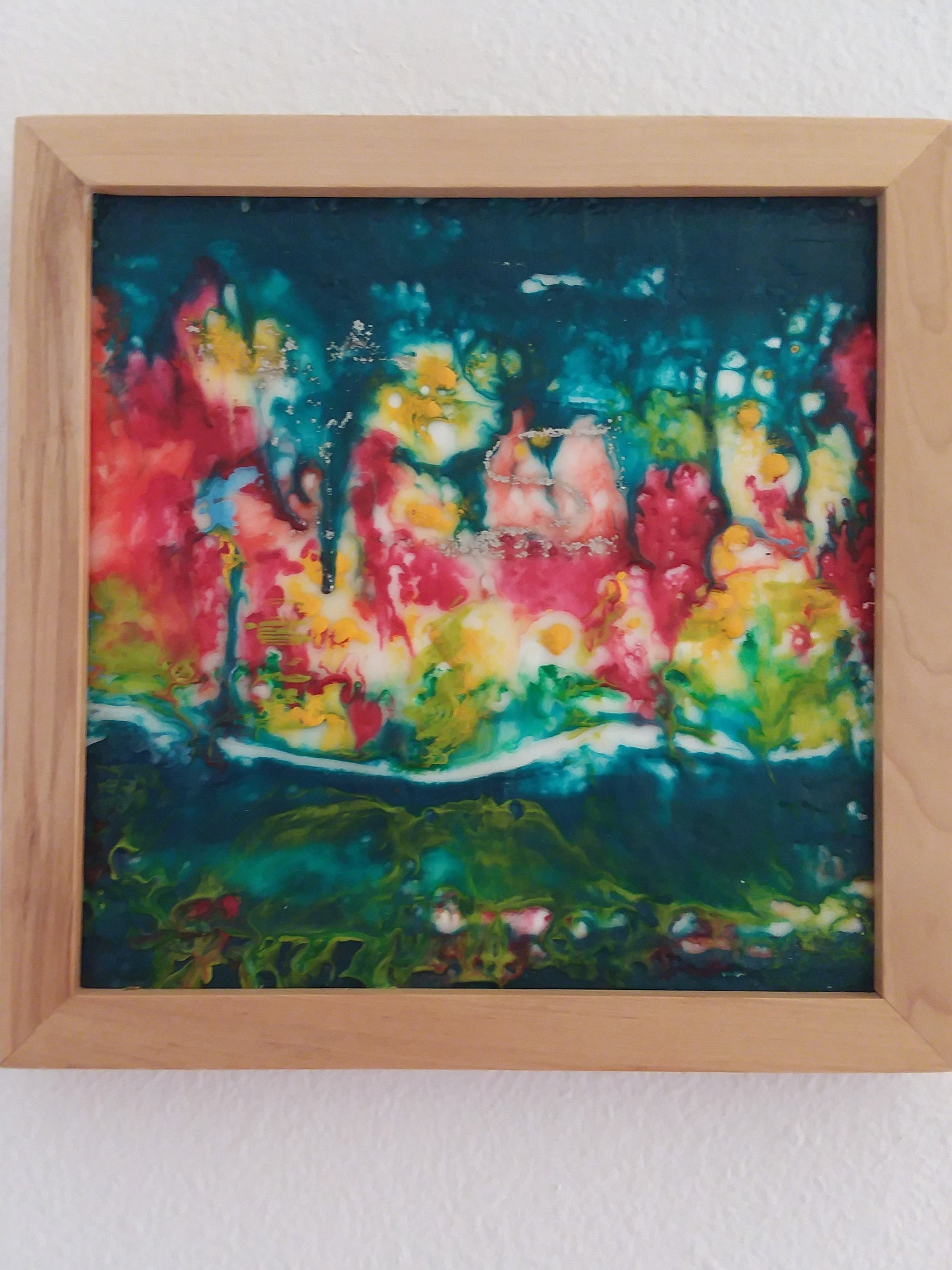 Summer Garden Wildflowers - Encaustic Painting - Original Art - Wax on Masonite - Framed & Ready to Hang