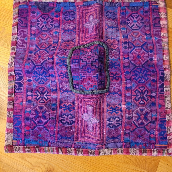 Guatemalan Vintage Textile - Handmade Woven Embroidered Edged - Wall Hanging or  Make It Into Pillow Cover - Shades Red Lavender Blue