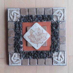 Original Mosaic Art - Maple Leaf Tile - Santa Ynez River Rocks - Indoor or Garden Art - Stepping Stone
