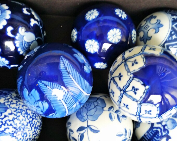 Blue and White Carpet Balls Hand Painted Set of 4 Indoors or Outdoor