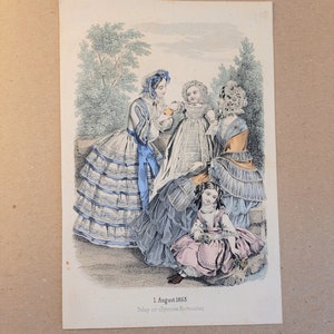 Original German Fashion Handcolored Lithograph - Mid 1800s - Allgemeine Muster-Zeitung