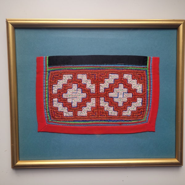 Hmong Textile Framed Hand Embroidered & Appliqued  Paj Ntaub for Jacket Collar - Vintage