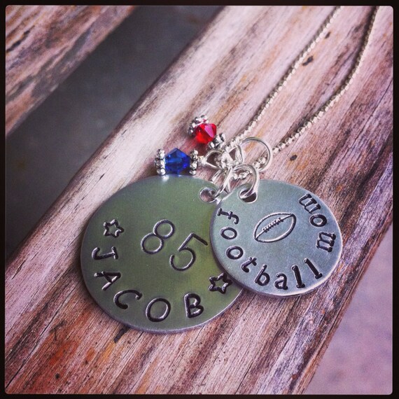 Items similar to Football Mom, necklace with name and number on Etsy