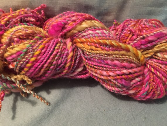 Hand Spun Thick and Thin Multicolored Yarn, BFL and Mixed Wool