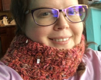 Handmade bulky multicolored scarf, crocheted by hand with hand spun yarn, approximately 5 feet long, winter wear