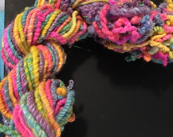 Hand spun self-striping yarn, variegated yarn, sock weight, 1.8 oz., 42 yards, 3-ply, great for knitting, crocheting, weaving