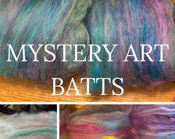 Mystery art batt, suprise art batt, felting kit, multicolored fiber, 1 oz of mixed fiber, merino, alpaca, firestar, sari silk