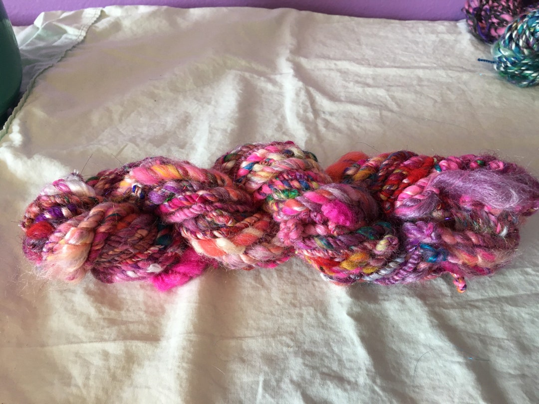 Hand Spun Variegated Art Yarn, Bulky Art Yarn, Thick and Thin Yarn, 2.7