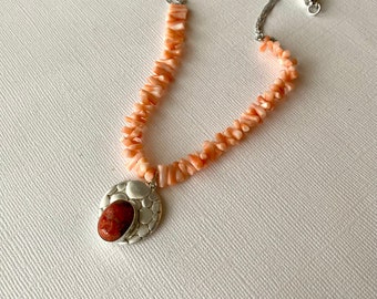 Coral short necklace, elegant pink genuine corals