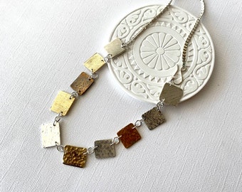 Mixed metal geometric necklace, Statement Contemporary Necklace