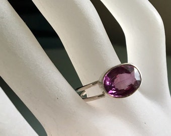 Gorgeous amethyst silver ring, Faceted Amethyst stone, purple solitaire ring, February birthstone