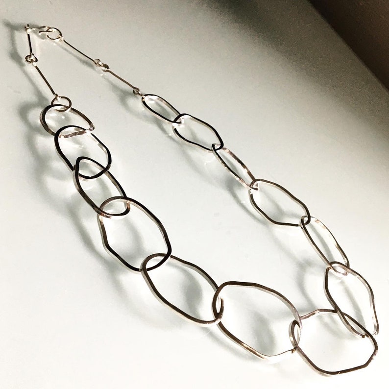 Silver handmade chain necklace, large link necklace, bold silver jewelry, made to order image 2