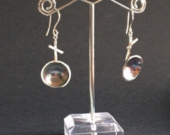 Boucles d'oreilles dôme en argent, boucles d'oreilles géométriques modernes faites main, boucles d'oreilles pendantes minimalistes,