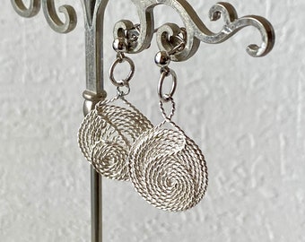 Sterling silver twisted wire refreshing summer earrings, delicate silver drop earrings