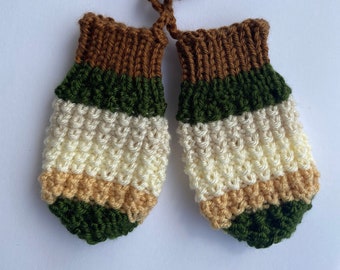 Striped Baby Mittens on a String - Earthy