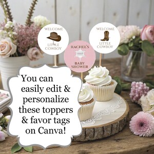 Baby Shower Cupcake Topper and Favor Tag Template, Cowboy Theme, Editable DIGITAL product, Round Labels