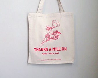 Screenprinted Cotton Thank You Tote - Reusable version of flowered plastic grocery bag - Now in 2 colors