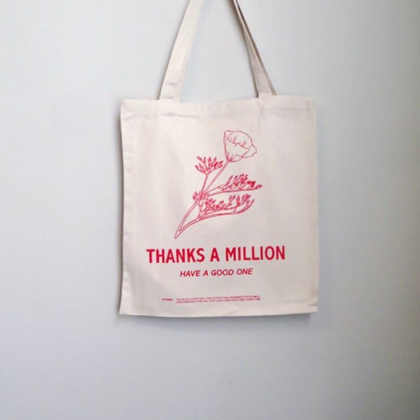 Screenprinted Cotton Thank You Tote - Reusable version of flowered plastic grocery bag - Now in 2 colors