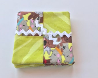 Coasters, Cotton Fabric Coasters, Dog Print - Green Multi, Mug Rugs, Set of 4, Print Fabric, 100% Cotton