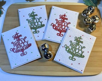 Christmas Cards Blank Greeting Cards, Set of 4, Handmade Greeting Cards Holly Jolly Christmas