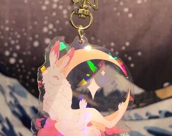 Fallen Star White Jackalope Holographic 2.5 inch Star Keychain