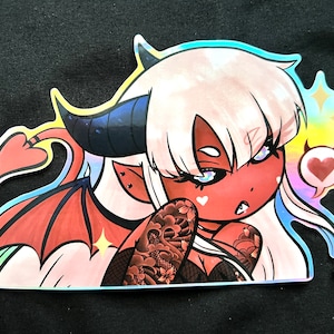 Large Succubus Demon Girl Holographic Vinyl Sticker