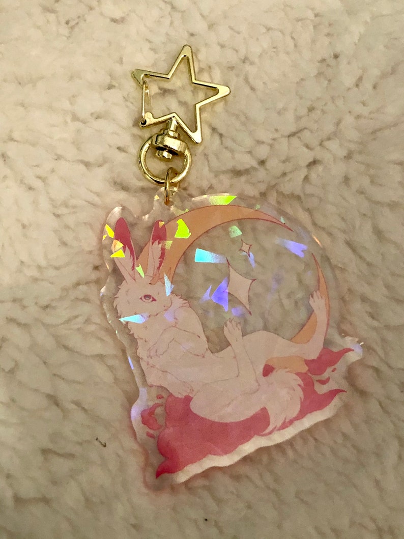 Fallen Star White Jackalope Holographic 2.5 inch Star Keychain
