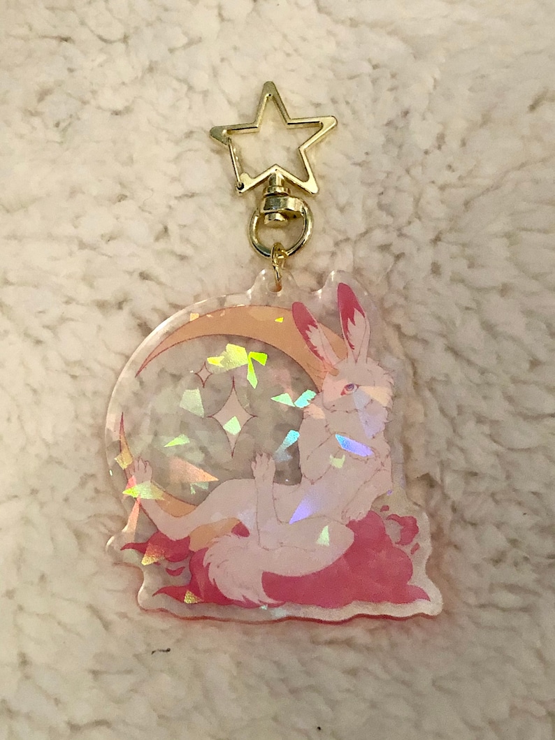 Fallen Star White Jackalope Holographic 2.5 inch Star Keychain