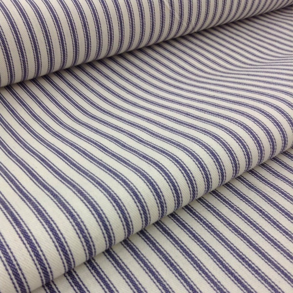 Ticking Fabric | Farmhouse Fabric | Woven Fabric | Cream & Blue | Medium Weight | 58" Wide | #262